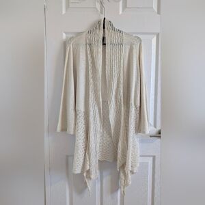 Style & Co Woman 2X Cream Pointelle Knit Boho Open Front Linen Blend Old Money,